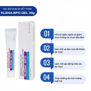 Kem Chấm Mụn Klena BPO Adapalene 0.1%, Benzoyl Peroxide 2.5% 30g Ngừa Mụn Ân Mụn Trứng Cá Hiệu Quả