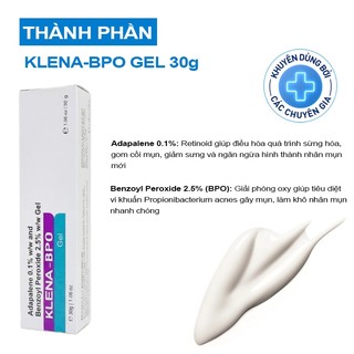 Kem Chấm Mụn Klena BPO Adapalene 0.1%, Benzoyl Peroxide 2.5% 30g Ngừa Mụn Ân Mụn Trứng Cá Hiệu Quả