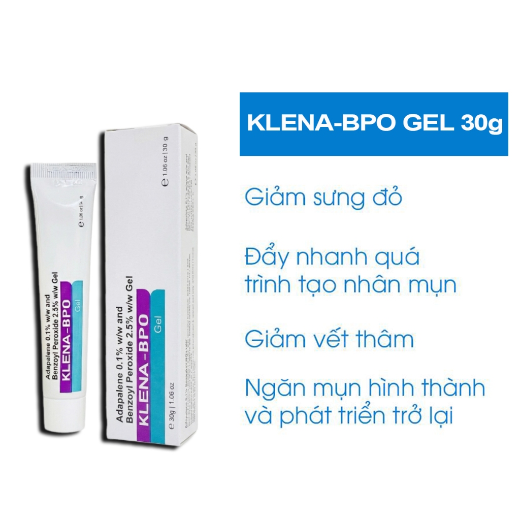 Gel Chấm mụn Klena BPO Adapalene 0.1% Benzoyl Giúp Phục hồi giảm mụn ẩn mờ thâm không gây khô da