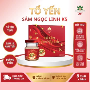 Yến Sâm Ngọc Linh K5 Hộp 6 Hũ (60Ml/ Hũ)