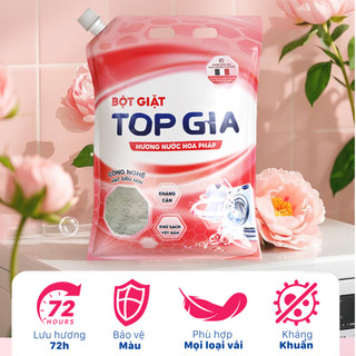 Bột Giặt TOPGIA Hương Nước Hoa Pháp Hạt Nano Kháng Cặn, An Toàn Da Tay, Thơm Dịu, Đánh Bay Vết Bẩn