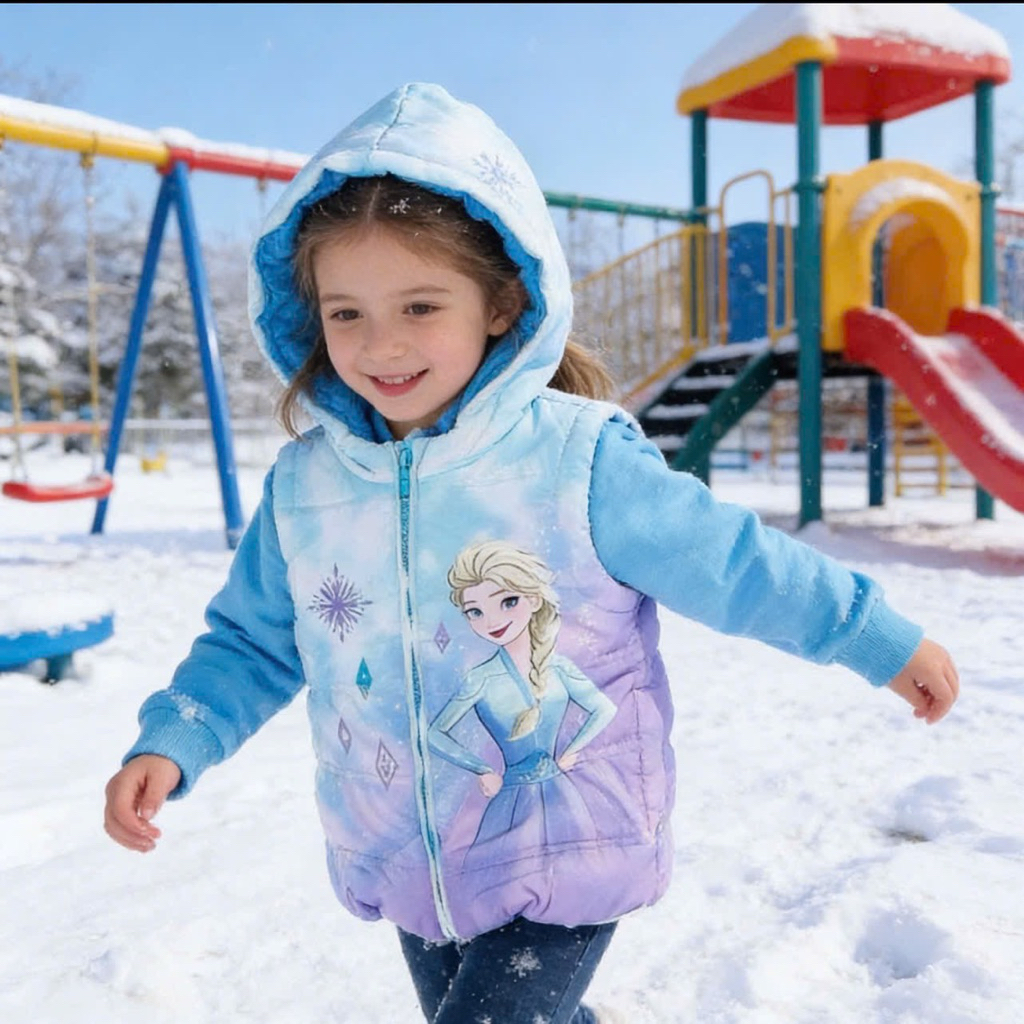 Áo khoác phao bé gái AQ008 3 lớp tay nỉ E.lsa cao cấp – áo khoác giữ ấm mùa đông trẻ em size 3-12Y (14-37kg)