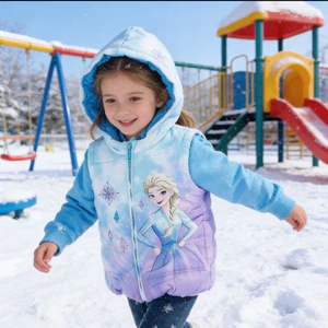Áo khoác phao bé gái AQ008 3 lớp tay nỉ E.lsa cao cấp – áo khoác giữ ấm mùa đông trẻ em size 3-12Y (14-37kg)