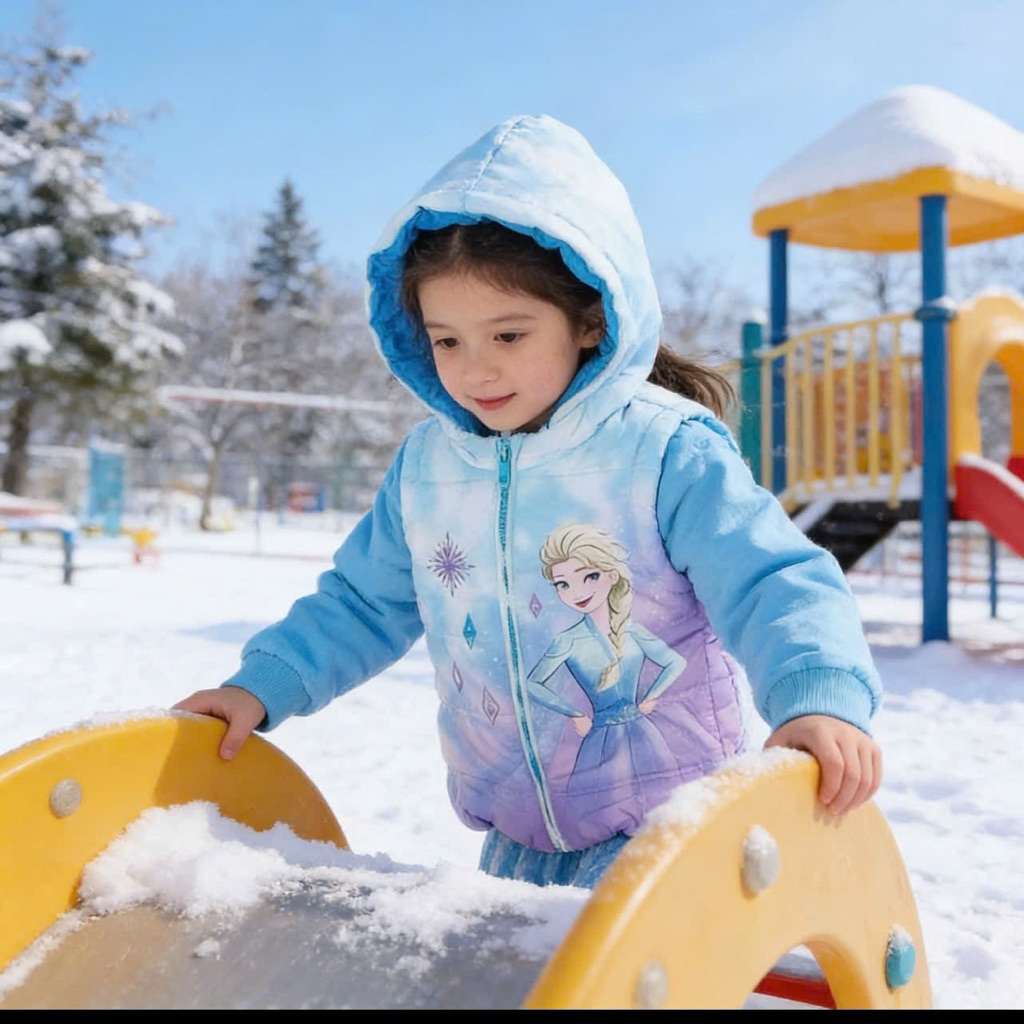 Áo khoác phao bé gái AQ008 3 lớp tay nỉ E.lsa cao cấp – áo khoác giữ ấm mùa đông trẻ em size 3-12Y (14-37kg)