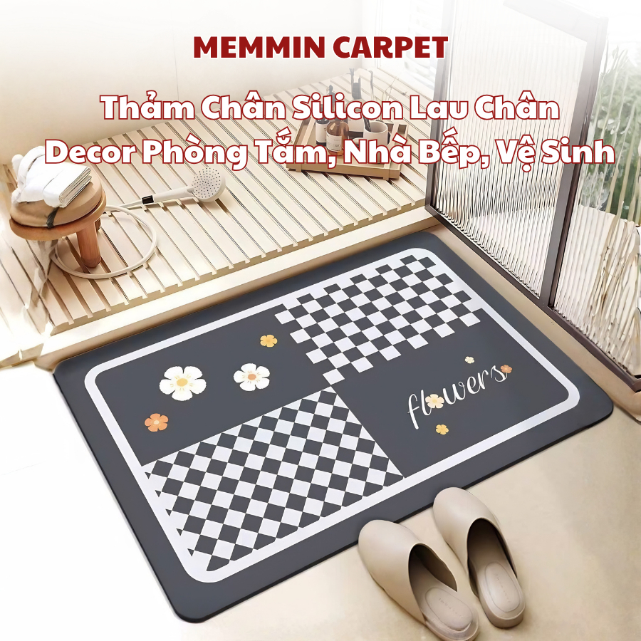 (TH119) Thảm Chùi Chân Silicon Kích thước 40x60cm MemMin Carpet Siêu Thấm Nước, Mềm, Êm, Chống Trượt