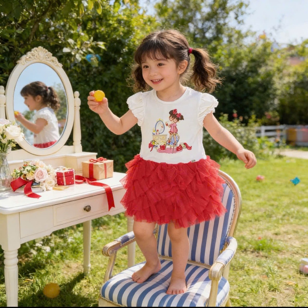 Váy Bé Gái Tùng Bồng Bềnh Họa Tiết Xinh Xắn D7903 Size 9-12M (6-9kg) Hàng Xuất Váy Bé Gái Dễ Thương