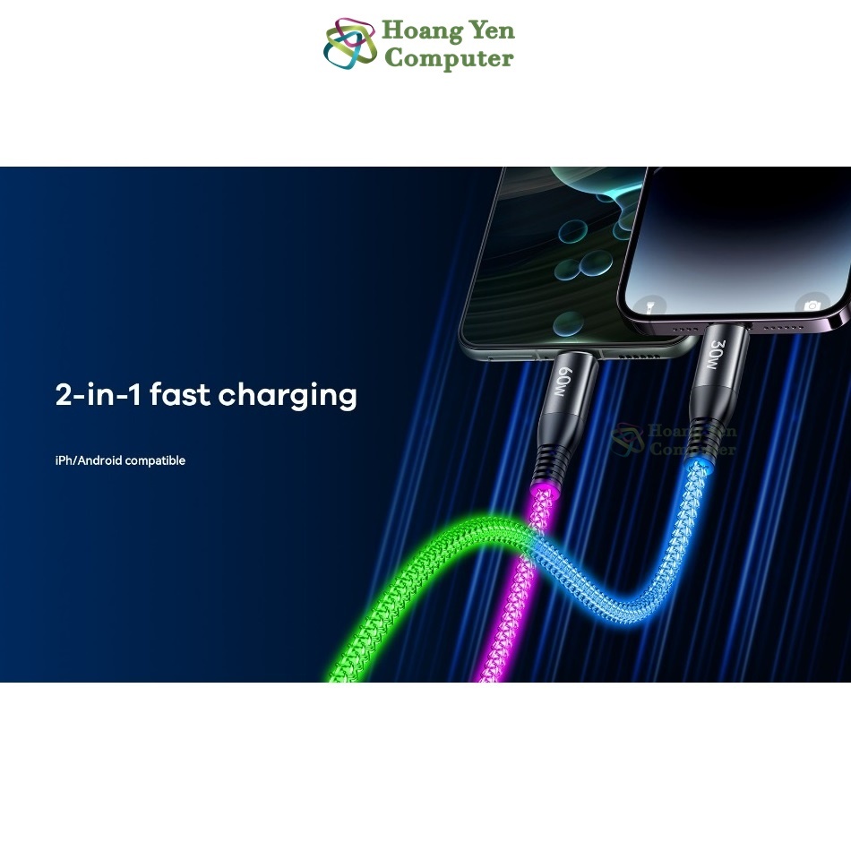 Dây Sạc Đèn LED REMAX RC-C003 65W Fast Charging 2in1 C to C + LN - BH 1 Năm - Hoangyencomputer