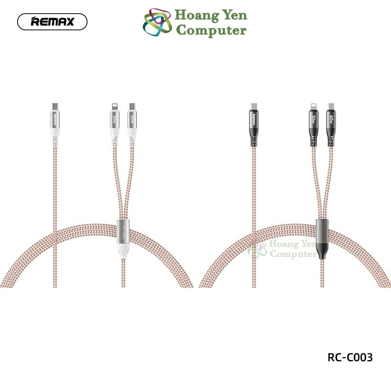 Dây Sạc Đèn LED REMAX RC-C003 65W Fast Charging 2in1 C to C + LN - BH 1 Năm - Hoangyencomputer