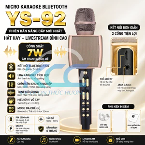 Micro Không Dây Bluetooth YS-92 Hát Karaoke Livestream, Loa Lớn Âm Thanh Sống Động, Đổi Giọng