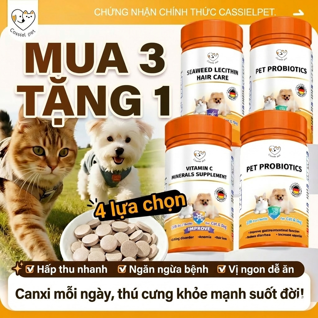 CASSIEL PET Viên Uốngbổ Sung-Men Vi Sinh Vitamin Tổng Hợp Canxi Cho Khớp Tiêu Hóa Lông Và Da Cho Chó Và Mèo