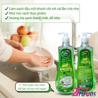 Nước rửa chén NS Organic Dishwashing Liquid 800ml (hương trà xanh khử mùi tanh sạch bát đĩa) 2Trucos