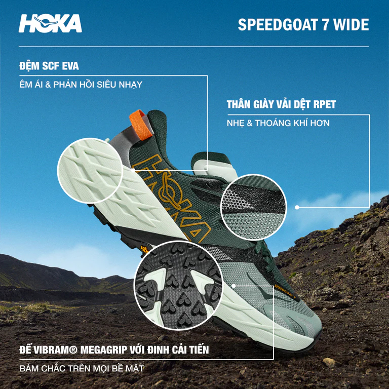 Giày Chạy Trail Hoka Speedgoat 7 Wide  – Giày Chạy Địa Hình Bám Tốt, Êm Nhẹ Cho Chân Bè
