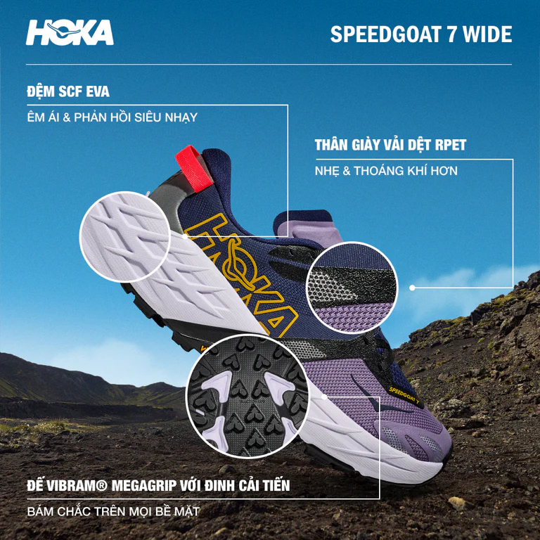 Giày Chạy Trail Hoka Speedgoat 7 Wide  – Giày Chạy Địa Hình Bám Tốt, Êm Nhẹ Cho Chân Bè