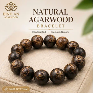 Natural Vietnamese Agarwood Bracelet 14mm | High Oil Beads | Handcrafted | Unisex Premium Wood