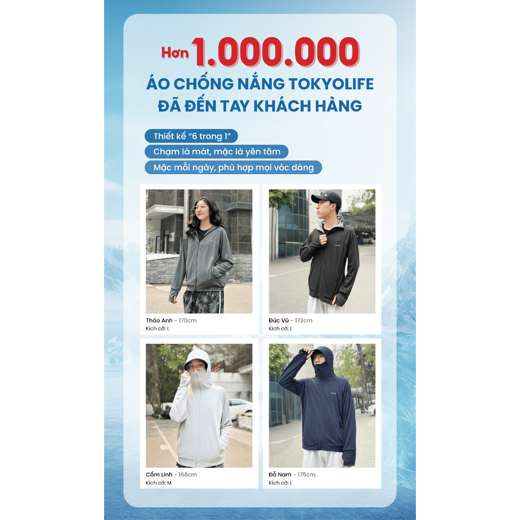 Áo chống nắng đa năng Unisex 2 lớp TOKYOLIFE có mũ trùm kín mặt chống tia UV 40005564