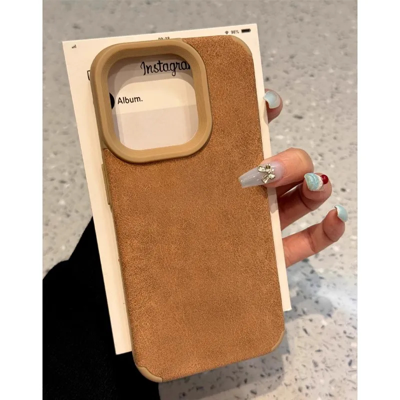 Gỗ nâu lông nhám phù hợp cho vỏ điện thoại 1715, iPhone 16 Pro Max chống gãy, dành cho nam/nữ, các mẫu 11/12/13