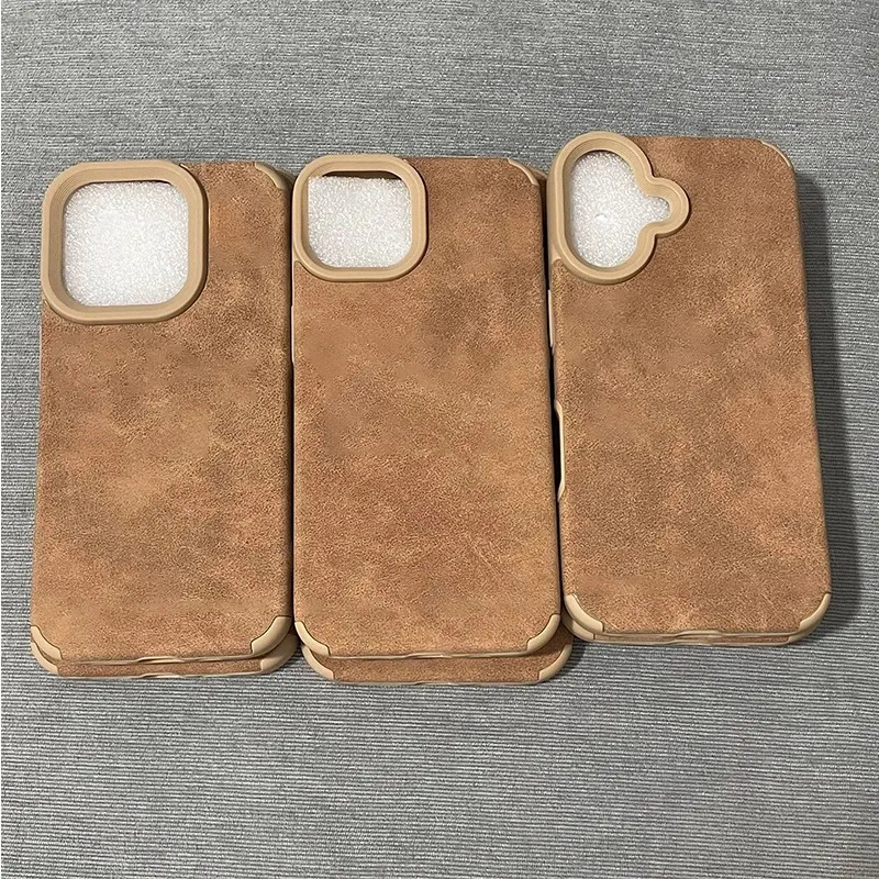 Gỗ nâu lông nhám phù hợp cho vỏ điện thoại 1715, iPhone 16 Pro Max chống gãy, dành cho nam/nữ, các mẫu 11/12/13
