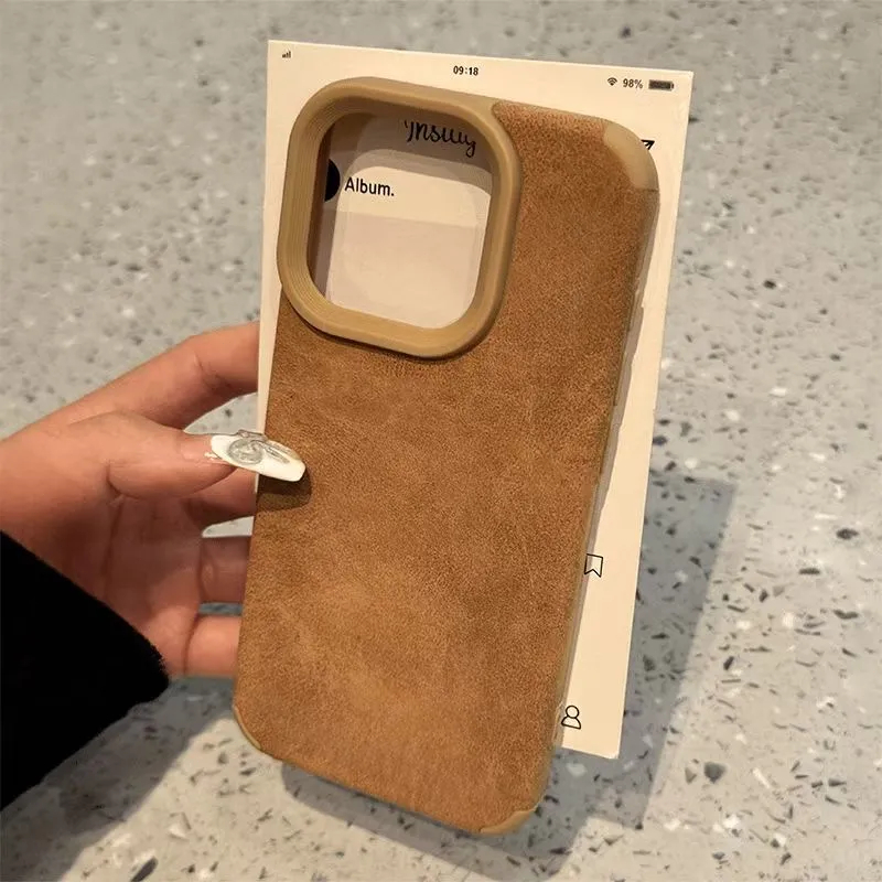 Gỗ nâu lông nhám phù hợp cho vỏ điện thoại 1715, iPhone 16 Pro Max chống gãy, dành cho nam/nữ, các mẫu 11/12/13