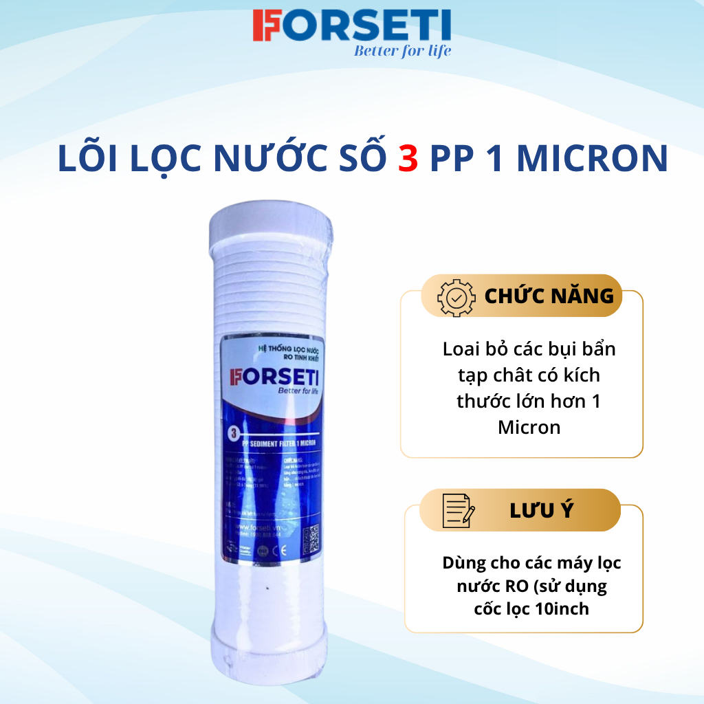 Bộ 3 lõi lọc nước thô 123 Forseti 10 inch chính hãng Lõi 2 là than hoạt tính dạng nén (CTO)