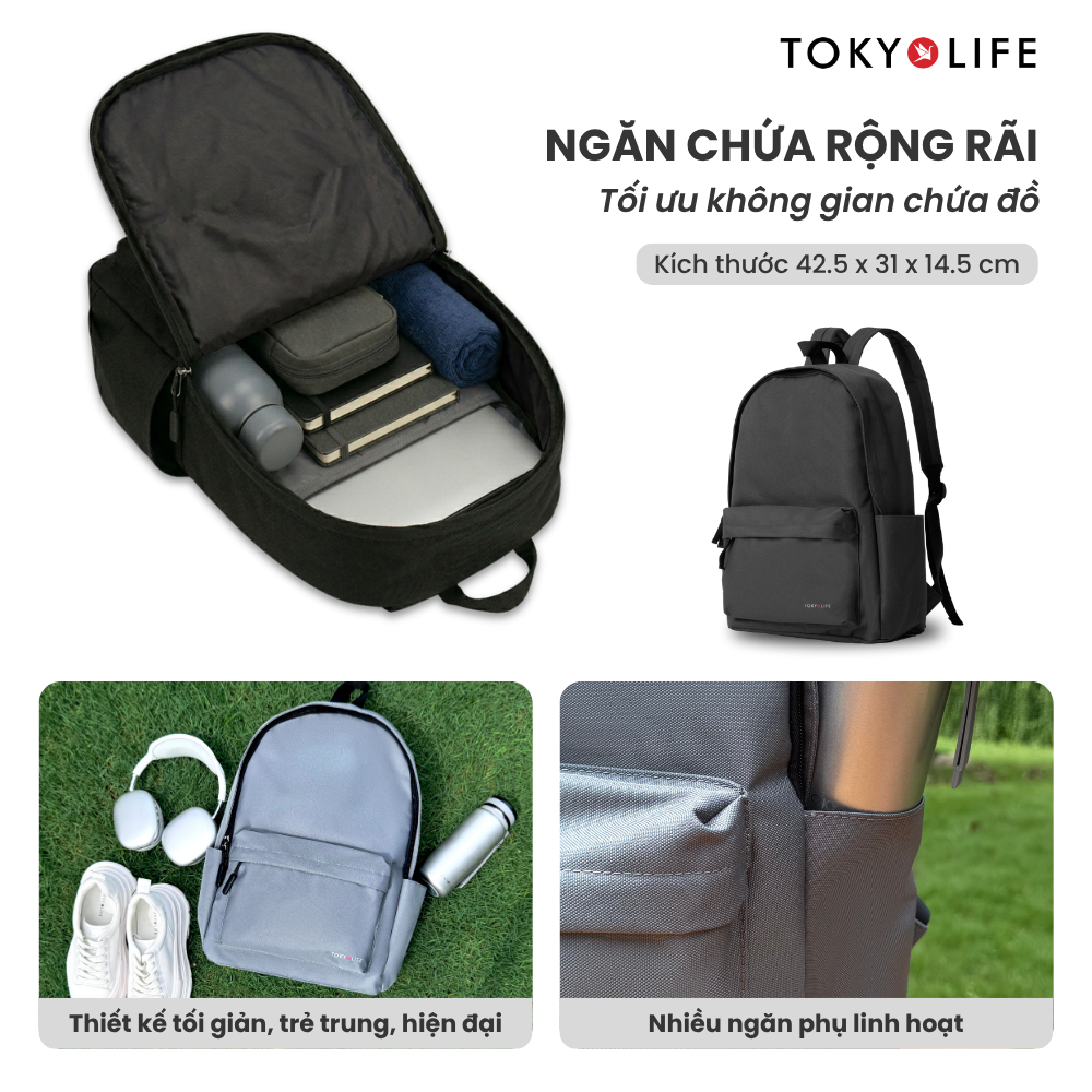 Balo chống nước TOKYOLIFE nhiều màu thiết kế basic nhiều ngăn siêu nhẹ chất liệu cao cấp 40001931