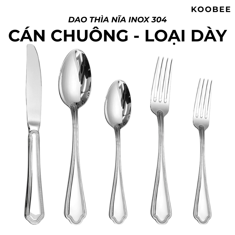 Bộ Dao Thìa Nĩa Inox 304 – Cán Chuông Cách Điệu, Loại Dày | Buffet & Nhà Hàng Cao Cấp | 318