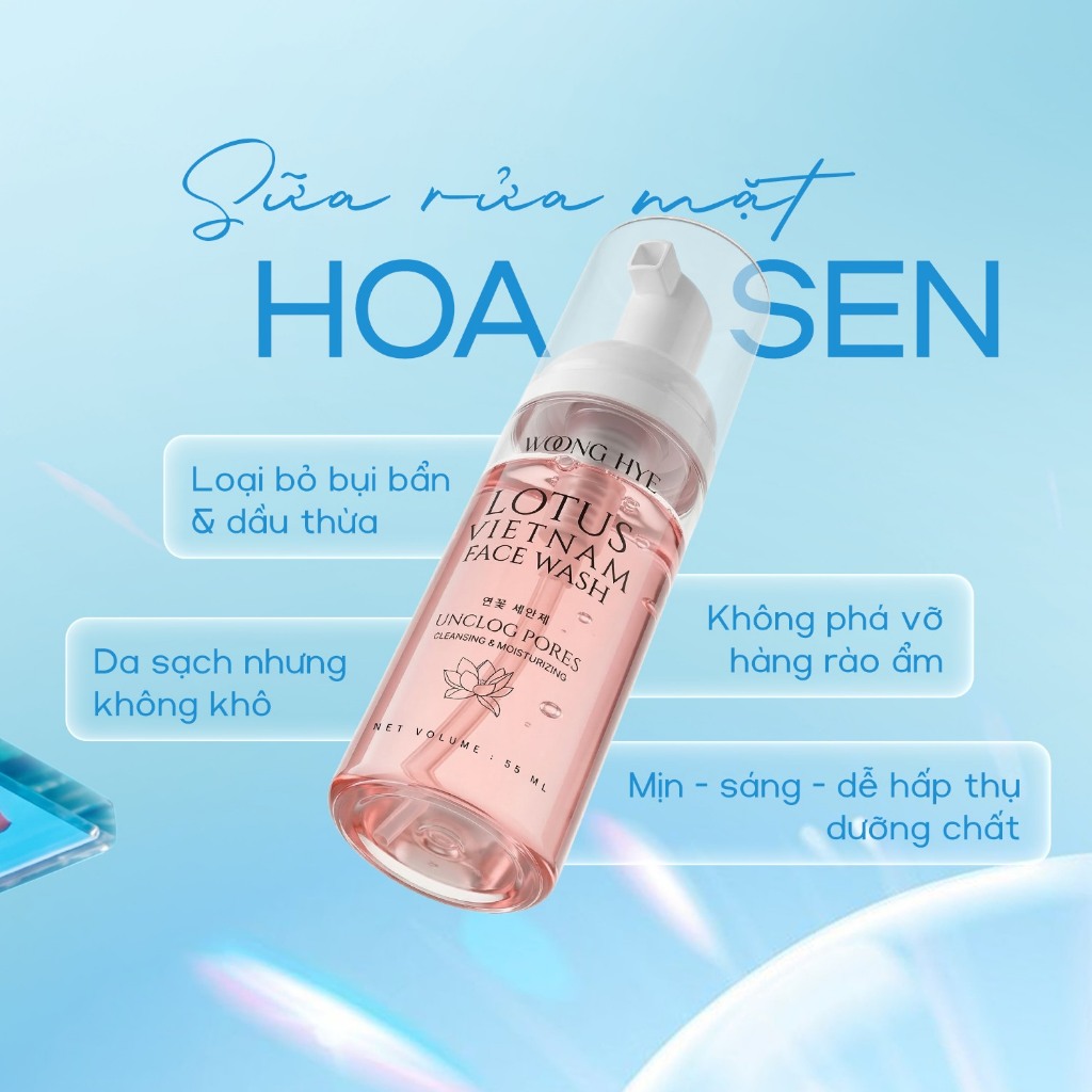 Bộ đôi sữa rửa mặt hoa sen + kem chống nắng rau má chăm sóc da Woong Hye, 55ml, 50g - Woong Hye