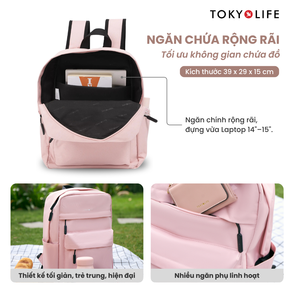 Balo chống nước thời trang TOKYOLIFE nam nữ thiết kế basic siêu nhẹ chất liệu cao cấp 40001932