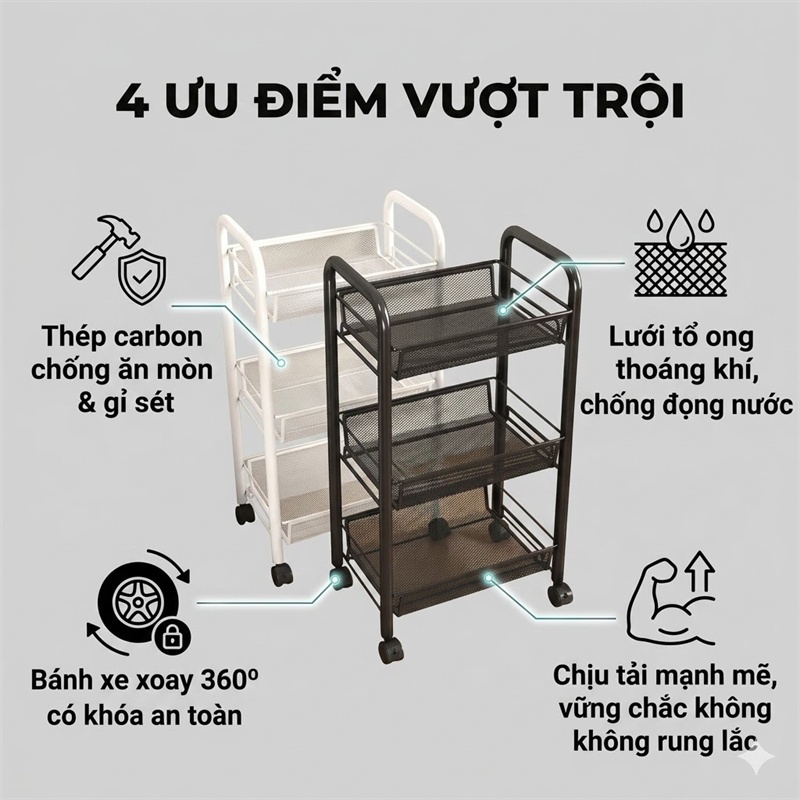 BMZAR Xe đẩy Spa 3 4 5 tầng Lưới sắt 100% đa năng Có bánh xe