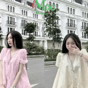 Set váy ngắn, set hè du lịch Ren thêu hoa 2 lớp có đá đính cổ kèm chân váy mini xòe thanh lịch