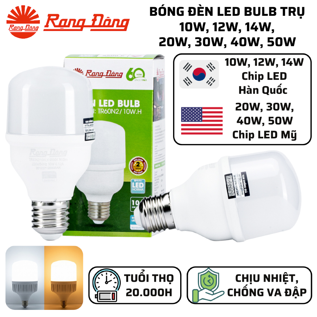 Bóng đèn Led Bulb Trụ công suất 12w,14w,20w,30w,40w,50w Rạng Đông - Bảo ...