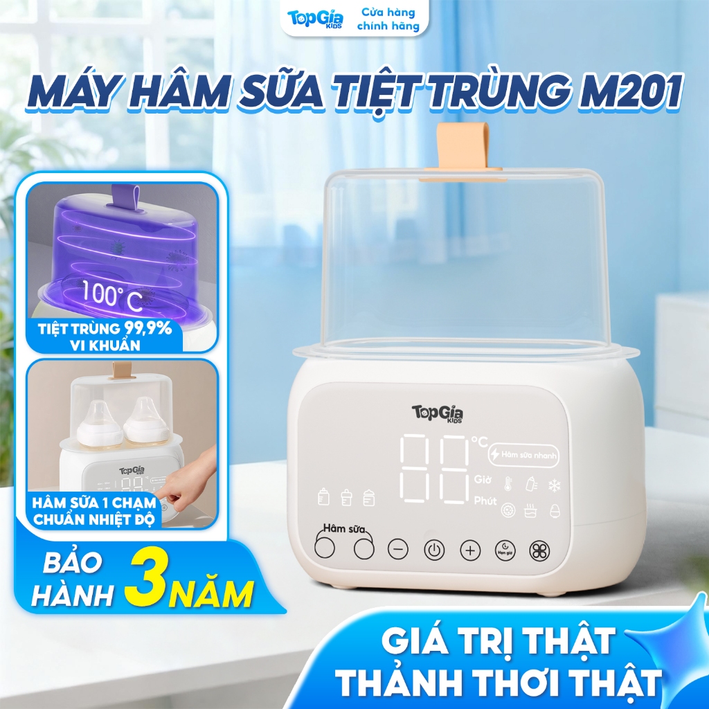 Máy hâm sữa và tiệt trùng TopGiaKids M2-01, đa năng tiện lợi, khoang chứa 2 bình sữa - Bảo hành 3 năm