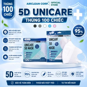 Thùng 100 chiếc khẩu trang 5D Unicare màu Trắng, Khẩu trang 5D Mask màu Trắng cao cấp