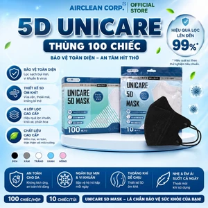 Thùng 100 chiếc khẩu trang 5D Unicare màu Đen, Khẩu trang 5D Mask màu Đen cao cấp