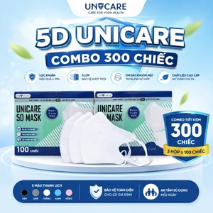 Khẩu Trang 5D UNICARE - Thùng 300 Chiếc Khẩu Trang Khán Khuẩn, 3 Lớp Chống Bụi Mịn