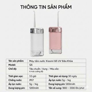 Máy Tăm Nước Xiaomi Q5 PRO UV 2026, UVC Diệt Khuẩn, 8 Cấp Lực, Bình 200ml