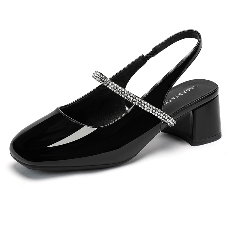 IKUNKA Sandal Cao Gót Nữ Bít Mũi Vuông, Quai Hậu Đính Đá, Giày Công Sở Làm Việc