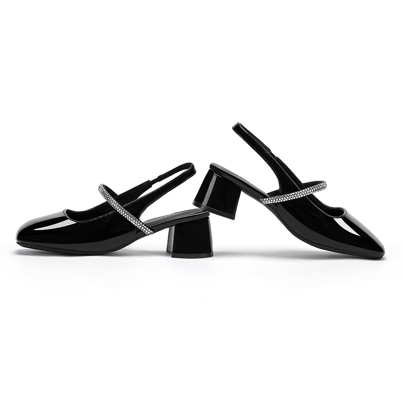 IKUNKA Sandal Cao Gót Nữ Bít Mũi Vuông, Quai Hậu Đính Đá, Giày Công Sở Làm Việc