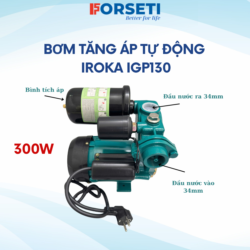 Máy Bơm Tăng Áp Tự Động IROKA IGP130 Công Suất 300W Dùng Trong Sinh Hoạt  Áp Lực Mạnh Hút Sâu Đẩy Cao Bảo Hành 12 Tháng