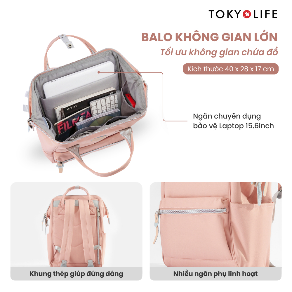 Ba Lô Chống Trộm Chống Thấm Nước TOKYOLIFE 40005732 (Laptop 15.6inch) và 40004604 (Máy 10 inch)