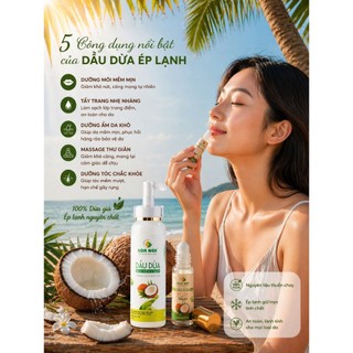 Dầu dừa nguyên chất ép lạnh -  Hoa Nén - Dưỡng môi, da, tóc - Dạng bi lăn 10ml
