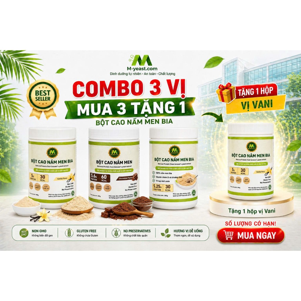 [MUA 3 TẶNG 1 HỘP 500G] - Bột nấm men bia, Protein tự nhiên và 18 axit amin thiết yếu, bổ sung canxi dễ hấp thu