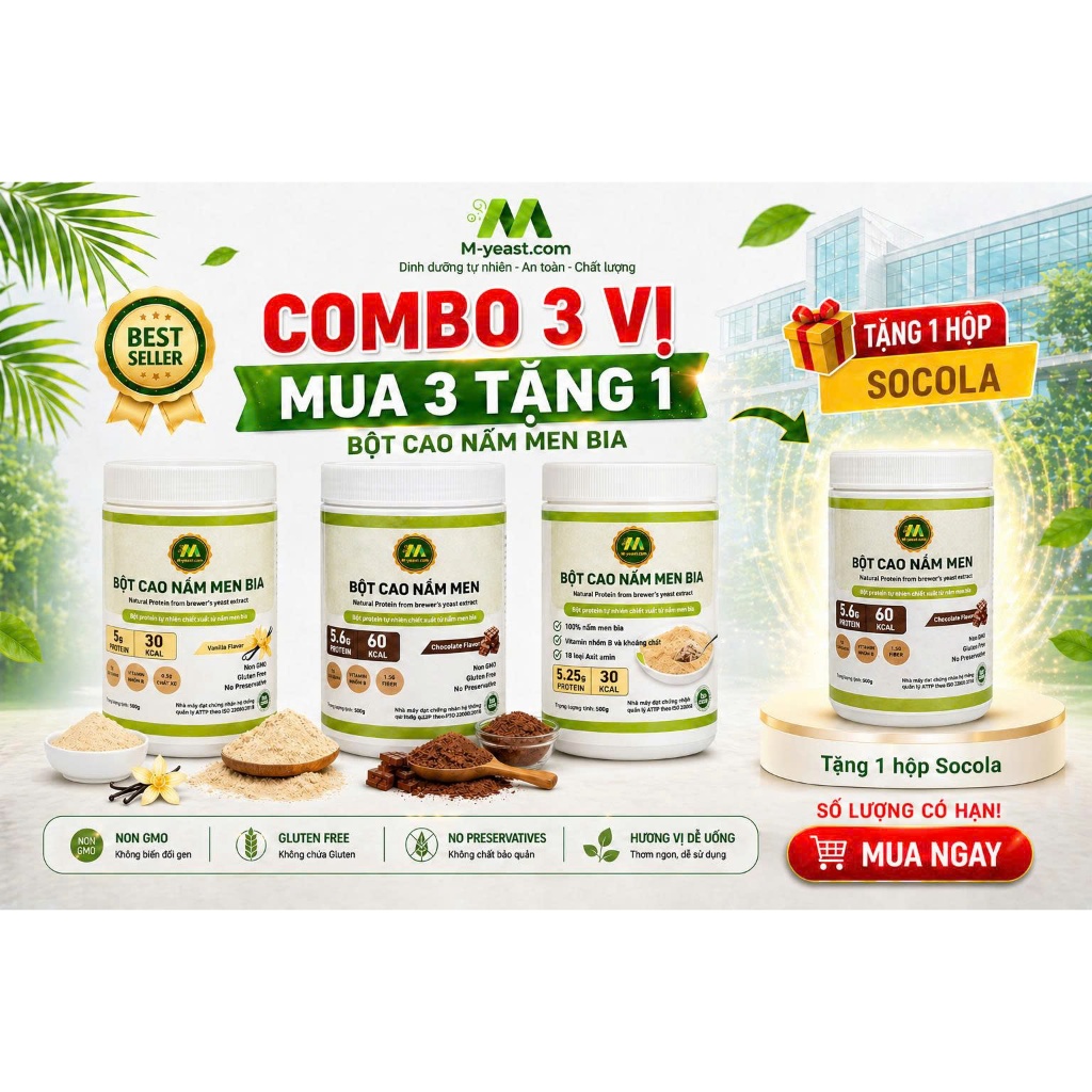 [MUA 3 TẶNG 1 HỘP 500G] - Bột nấm men bia, Protein tự nhiên và 18 axit amin thiết yếu, bổ sung canxi dễ hấp thu