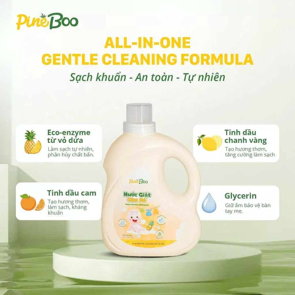 Nước giặt đồ cho bé PineBoo an toàn không hóa chất - Dịu nhẹ cho da bé, không gây khô hay kích ứng 500ml