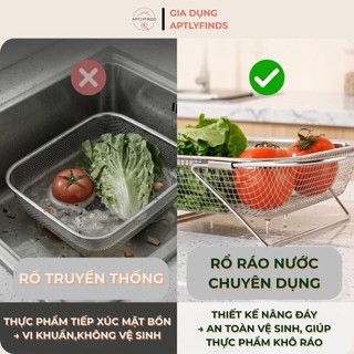 Rổ Inox Lưới Gác Bồn Rửa Chén, Rửa Rau Củ Quả APTLYFINDS - Có Thể Thu Gọn, Phơi Đũa Muỗng