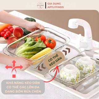 Rổ Inox Lưới Gác Bồn Rửa Chén, Rửa Rau Củ Quả APTLYFINDS - Có Thể Thu Gọn, Phơi Đũa Muỗng
