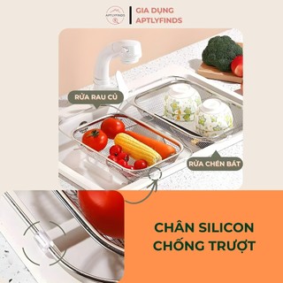 Rổ Inox Lưới Gác Bồn Rửa Chén, Rửa Rau Củ Quả APTLYFINDS - Có Thể Thu Gọn, Phơi Đũa Muỗng