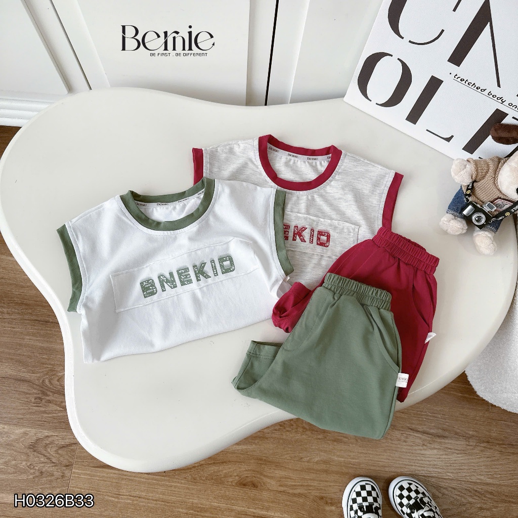 Bộ tanktop ba lỗ BNEKIDS năng động, bộ thun cotton năng động cá tính cho bé