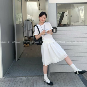 TRIANGLE - Coco Skirt (Cân nhắc kỹ, đồ trắng không hoàn) Chân váy dáng lửng cotton jacquard khoét rỗng style Hàn dễ mặc