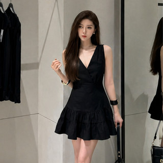 Váy đen cổ V dáng ngắn MIA nữ sexy thanh lịch tôn dáng đi tiệc hẹn hò cực xinh V375