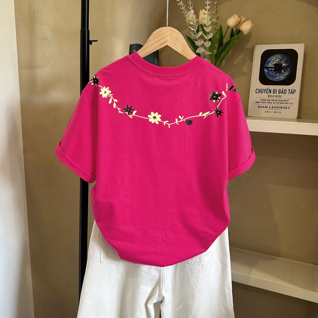Áo Thun Phối Dây Viền Cổ Hồng Basic, Chất Cotton Thoáng Mát, Có Kèm Hình Thật.